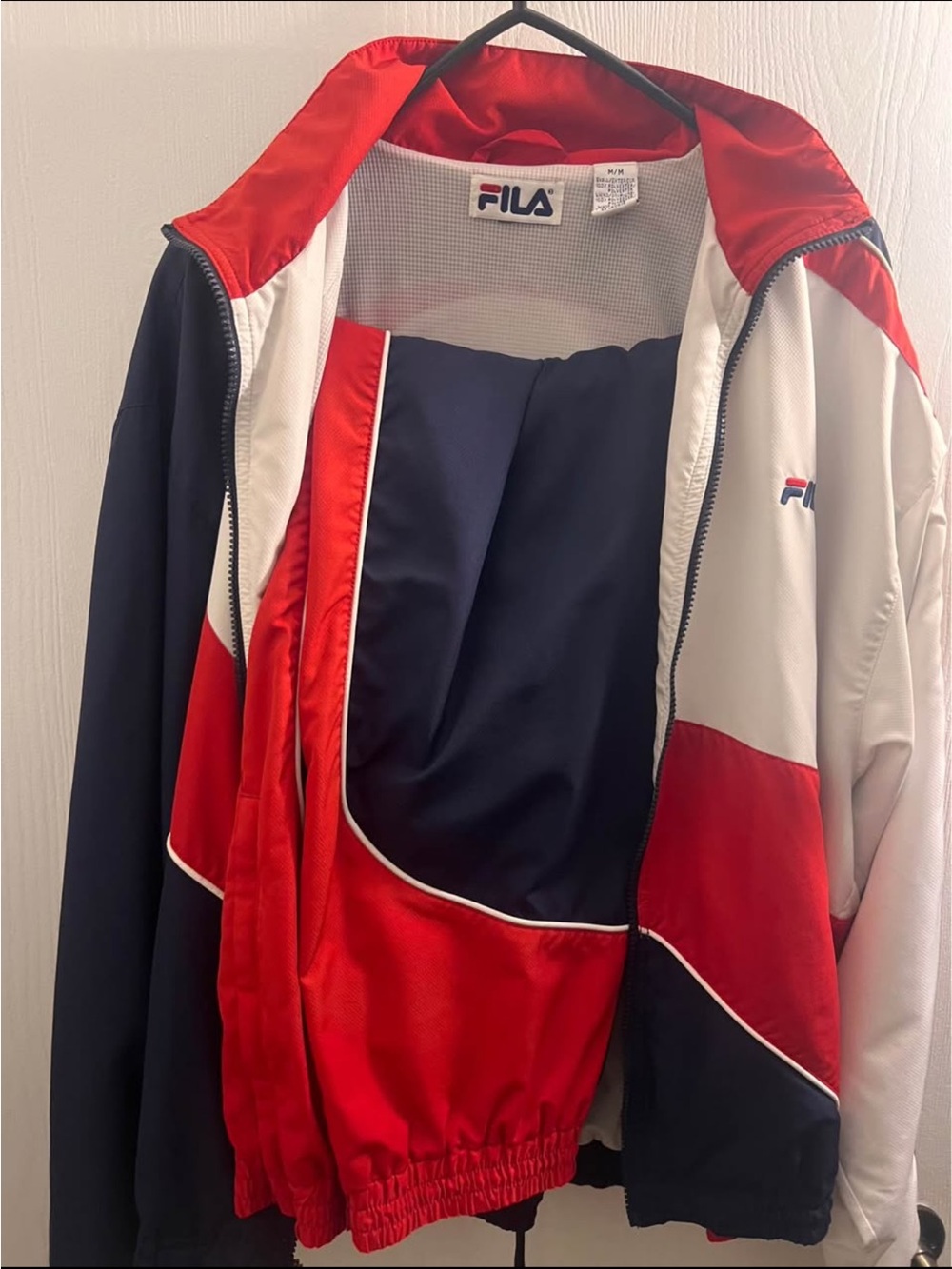 Vintage 90’s FILA Men's Colorblock Red Navy White Windbreaker Jacket